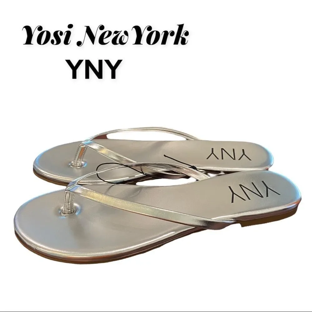 NEW Yosi YNY New York Olivia Silver Flip Flop Thong Sandals 11